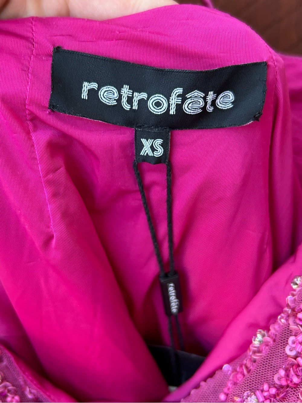Retrofete Mich Fuchsia Rose Pink Tiger Stripe Sequin Dress NWT size XS - Picture 11 of 12